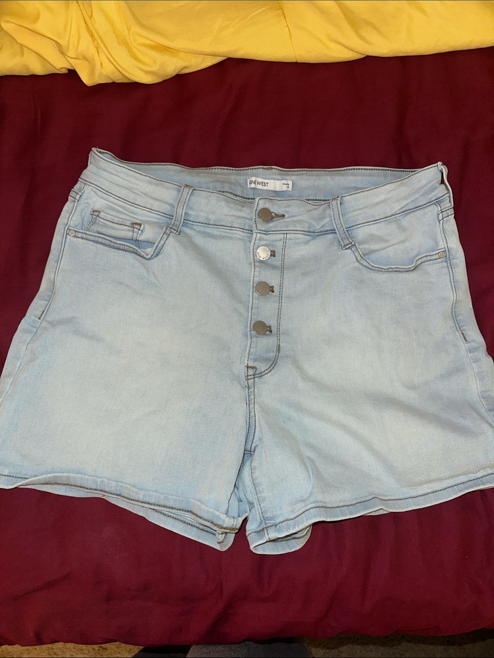Nine West Light Blue High-Rise Button-Fly Denim Shorts